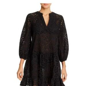 Shoshanna Umbrella Eyelet Mini Dress Swim Cover-up In Black NWT